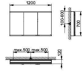 KEUCO Royal Modular 2.0 SPS, unbel. 80030, Vorb,oSteckd,sb-elox,1200x700x120mm
