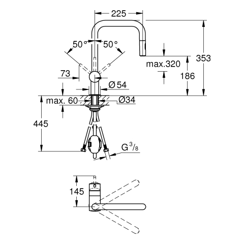 GROHE EH-Spültischbatterie Minta 32322_2 U-Auslauf Spülbrause hard graphite geb.