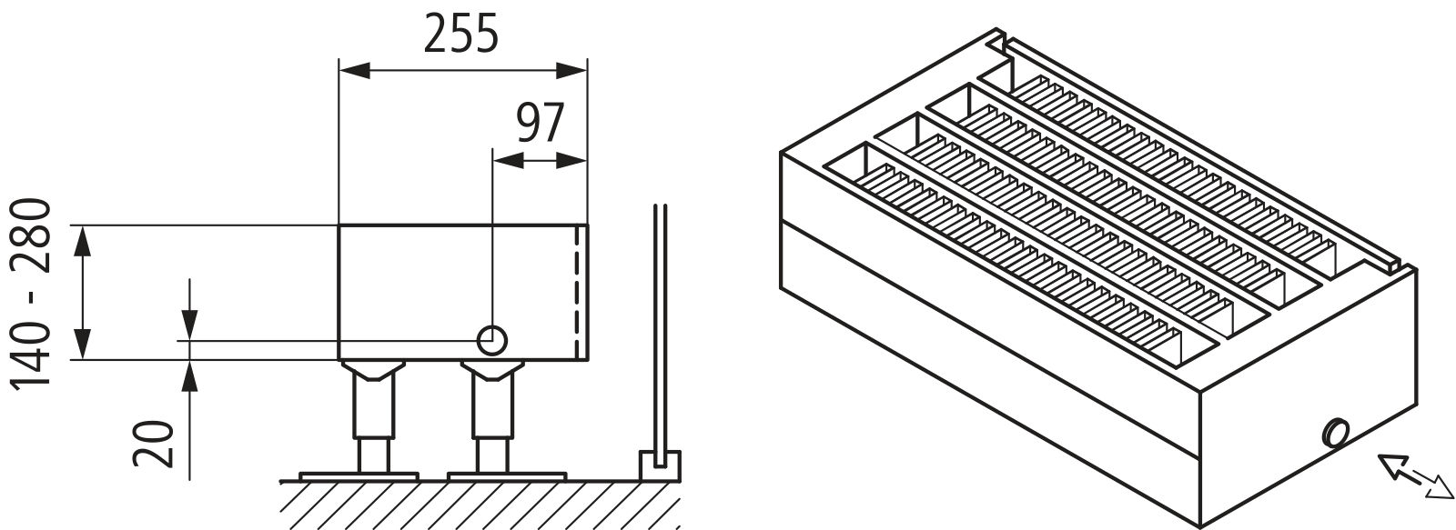 Kermi Kon m. Str. Typ44 BH280x255x1100 QN2384, weiß, 6bar, m. Abd., AB Uni.