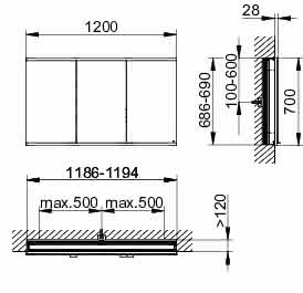 KEUCO Royal Modular 2.0 SPS, bel. 80031, Einb,2Steckd,sb-elox,1200x700x120mm