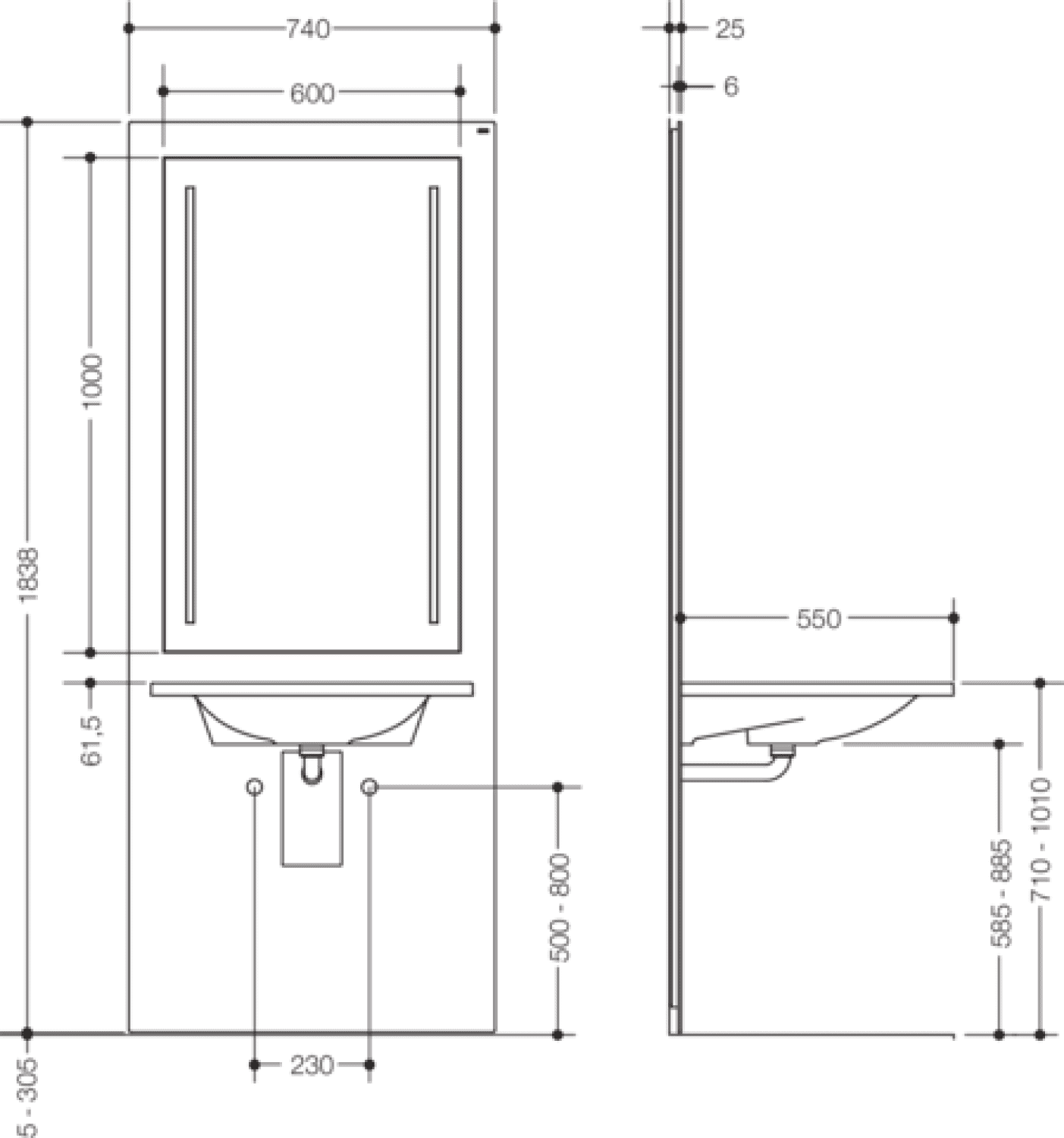HEWI Waschtisch-Modul S 50, WT M40.11.501,LED-Spiegel,weiß