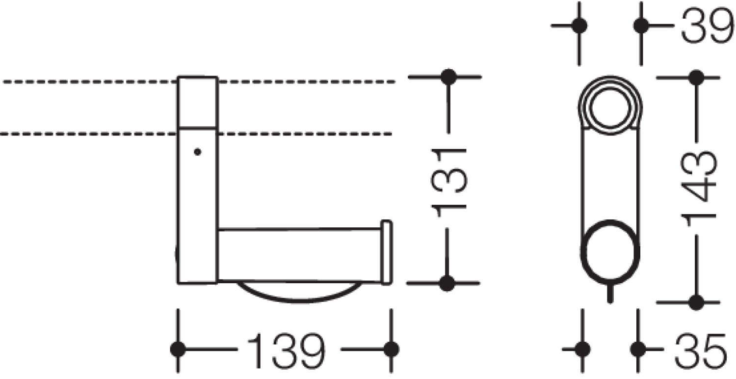 HEWI WC-Papierhalter, nachrüstbar, für Stangensystem d:33mm reinweiß