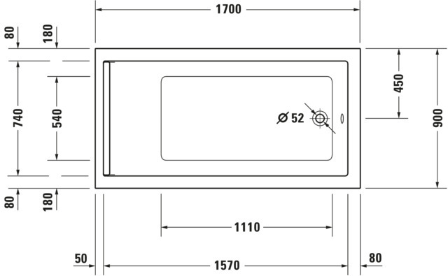 Duravit Starck Whirlwanne 1700x900mm, Einbau Rückenschr.1 Variabel, Air-Syst., Weiß