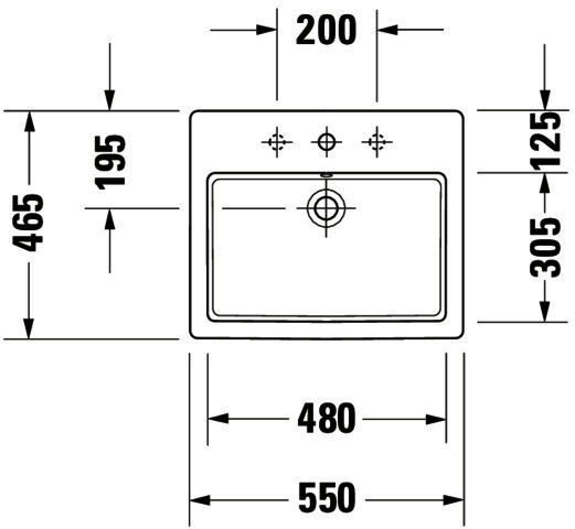 DU Einbauwaschtisch Vero 550 mm EB v.oben, m.ÜL, m.HLB, 1 HL, weiß WG
