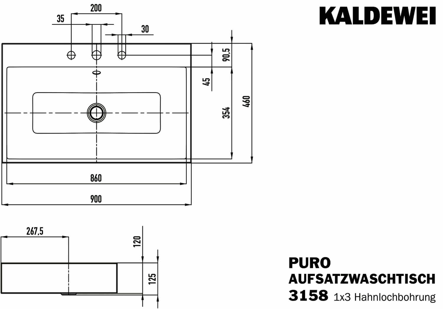 KA WB PURO Mod.3158,900x460mm,alpwe,PEFF ,AD,m. 3HL,mÜL,chr