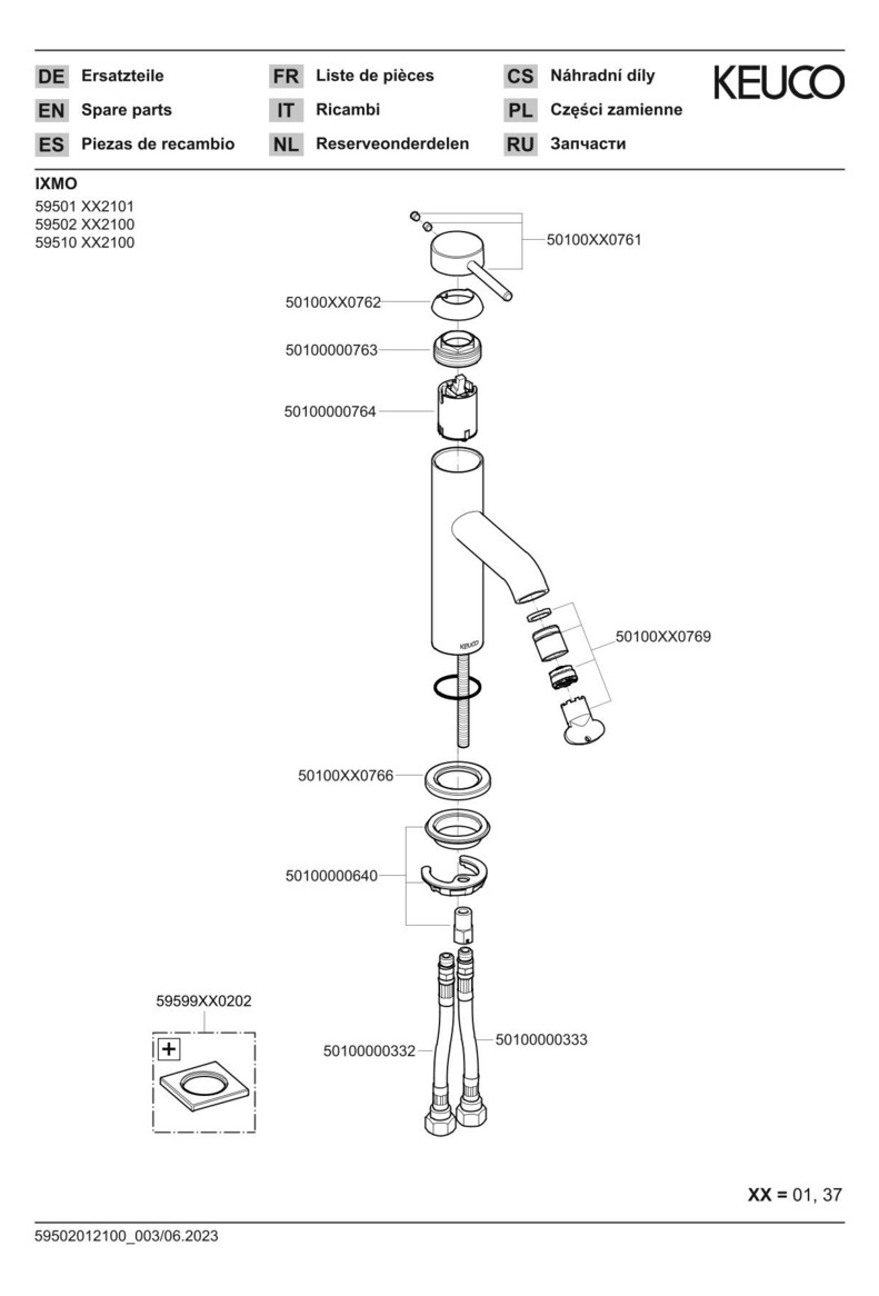 KEUCO EHM-WT-Mischer 130 IXMO 59501, o.Zug.-Ablgrt. Soft, Rosette rd. verchr.