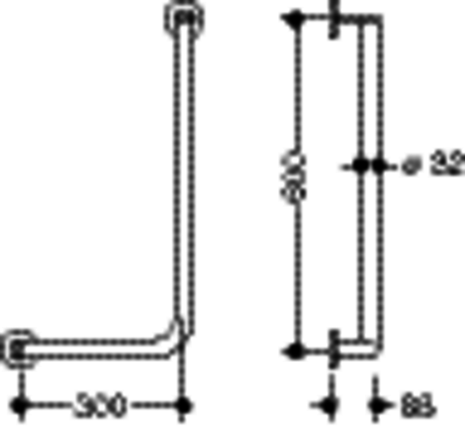 HEWI Winkelgriff,d:32, A1:600, W1:300, li, plvb schw tiefmatt