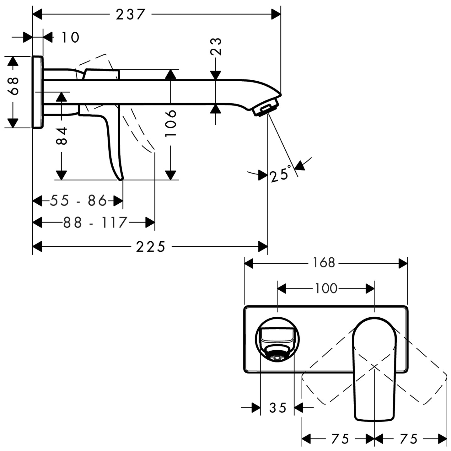 Hansgrohe Waschtischmischer Unterputz  Metris F-Set langer Auslauf chr.