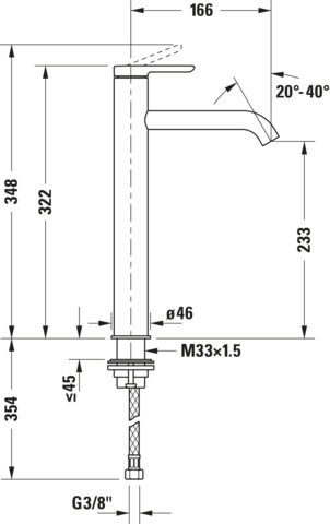 DU C.1 Einhebel-Waschtischmischer XL ohne Zugstange, Chrom HG