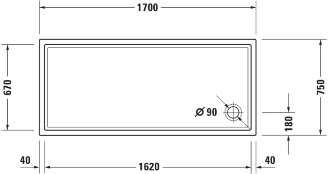 DU Starck Slimline Duschwanne, Rechteckig, 1700x750x60 mm, Weiß, Sanitä