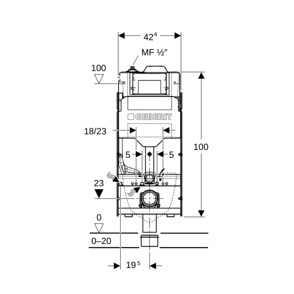 Geberit GIS Element f. WWC, 125cm, mit Sigma UP-SPK 12cm, mit HS50 Hygienesp./1 WA