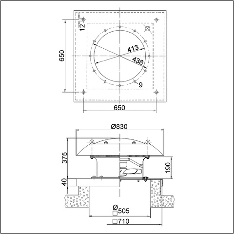 Maico Axial-Dachventilator DZD 40/4 B horizontal ausblasend, Drehstrom, DN400