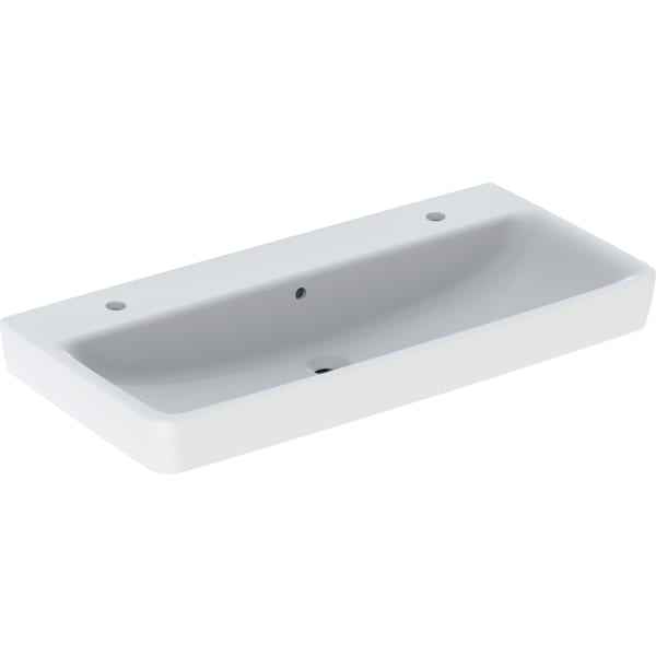 Geberit Renova Plan Aufsatz-WT 100x48cm 2 Hahnlöcher, mit Überlauf, weiß