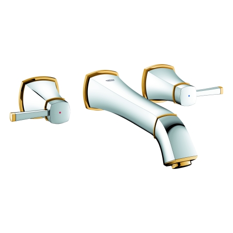 GROHE 3-Loch-WT-Batterie Grandera 20415 Wandmontage FMS Ausl. 234mm chrom/gold GROHE 3-Loch-WT-Batterie Grandera 20415 Wandmontage FMS Ausl. 234mm chrom/gold