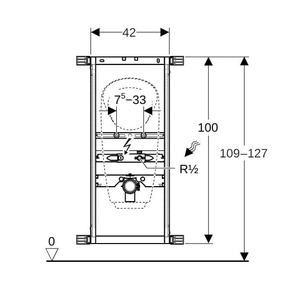 Geberit Kombifix Element für Urinal 109-127cm Universal, AP-Druckspüler