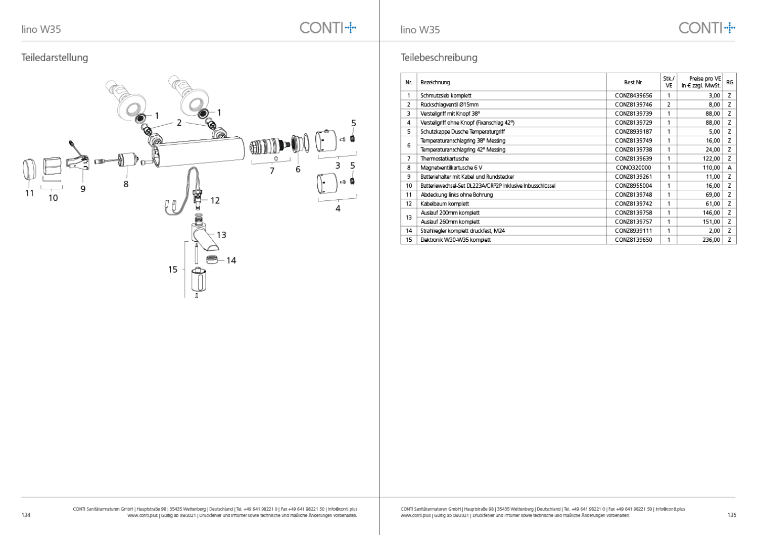 CONTI+ lino elekt. IR Wandarm. Batt. AP Ausl.260mm Thermostat Chrom Click+ W35