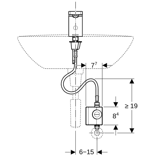 Geberit Typ 186 Waschtischarmatur, Generator ohne Mischer, hochglanz verchromt
