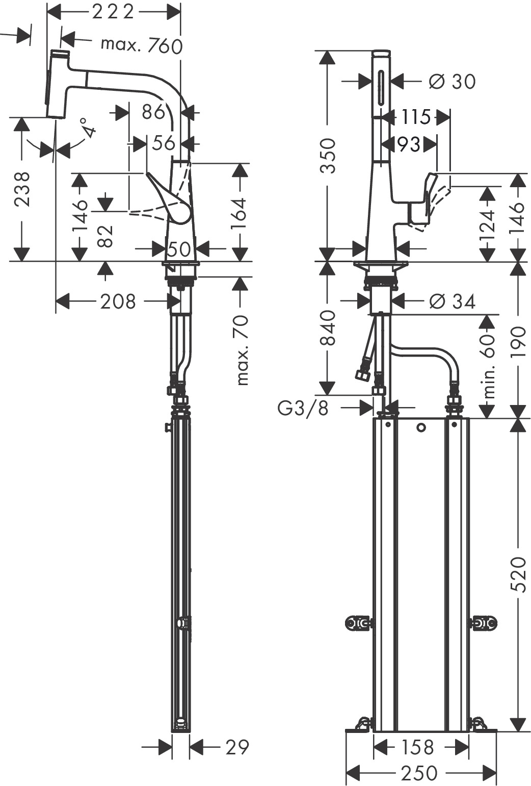 Hansgrohe Spültischmischer 240 Metris Select M71 Ausziehbrause 2jet sBox chrom