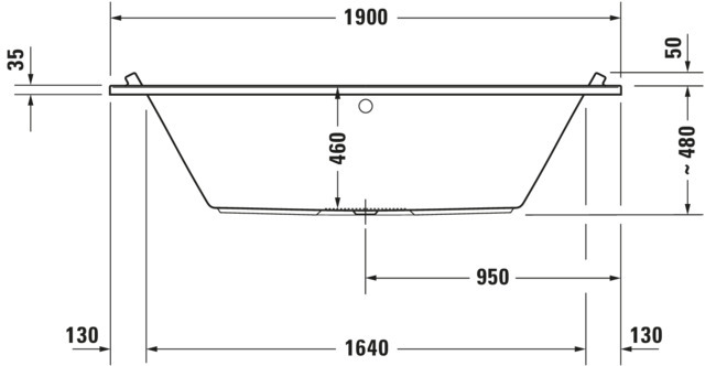 DU Starck Badewanne 1900x900 Einbau Mittelabl.,Rückenschr. 2 L/R, Weiß