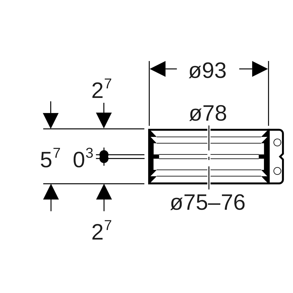 Geberit Übergangsspannverbinder Edelstahl d75-76/78