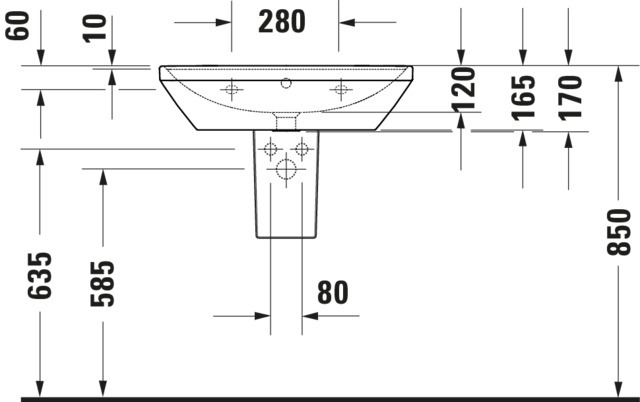 DU Waschtisch D-Neo, 650mm, weiß mit ÜL, mit HLB, 1 HL