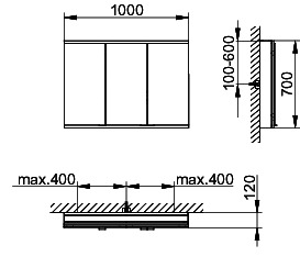 KEUCO Royal Modular 2.0 SPS, bel. 80031, Vorb,2Steckd,sb-elox,1000x700x120mm