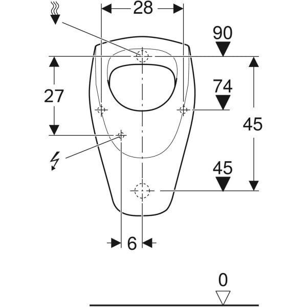 Geberit Renova Urinal, Zulauf von hinten Abgang nach hinten, m. Kerze, weiß