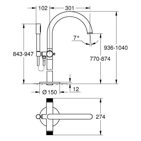 GROHE Wannenbatterie Atrio Private C. 25229 BM Knopfbetätigung warm sunset