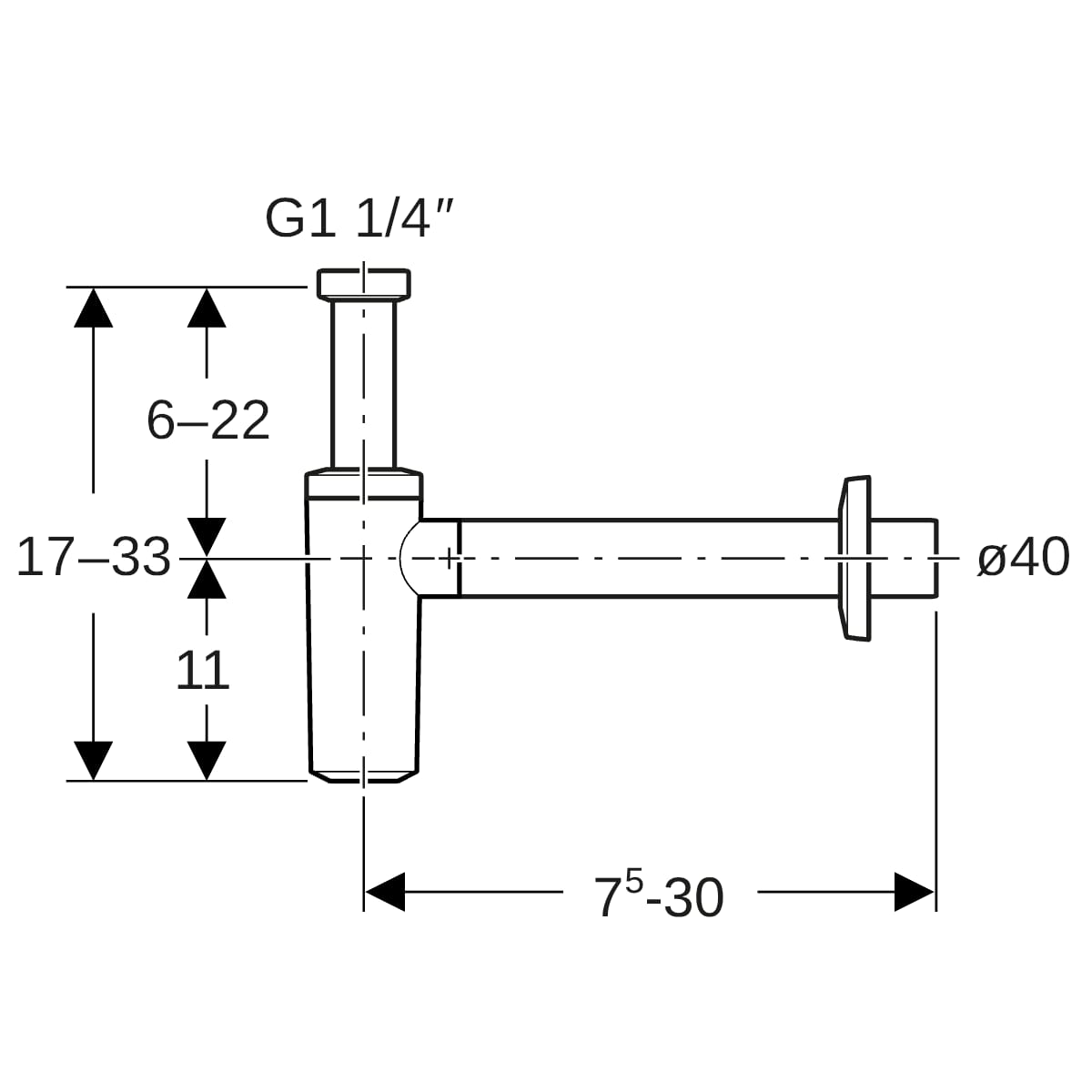 Geberit Tauchrohrgeruchsverschluss für WB Abgang horiz., d40, G1 1/4, weiß-alpin