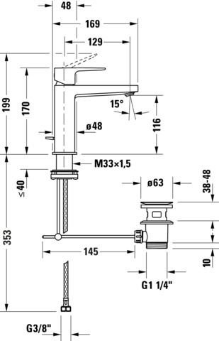 Duravit Manhattan Einh-WT-Mischer M, mit Zugstange, Chrom HG