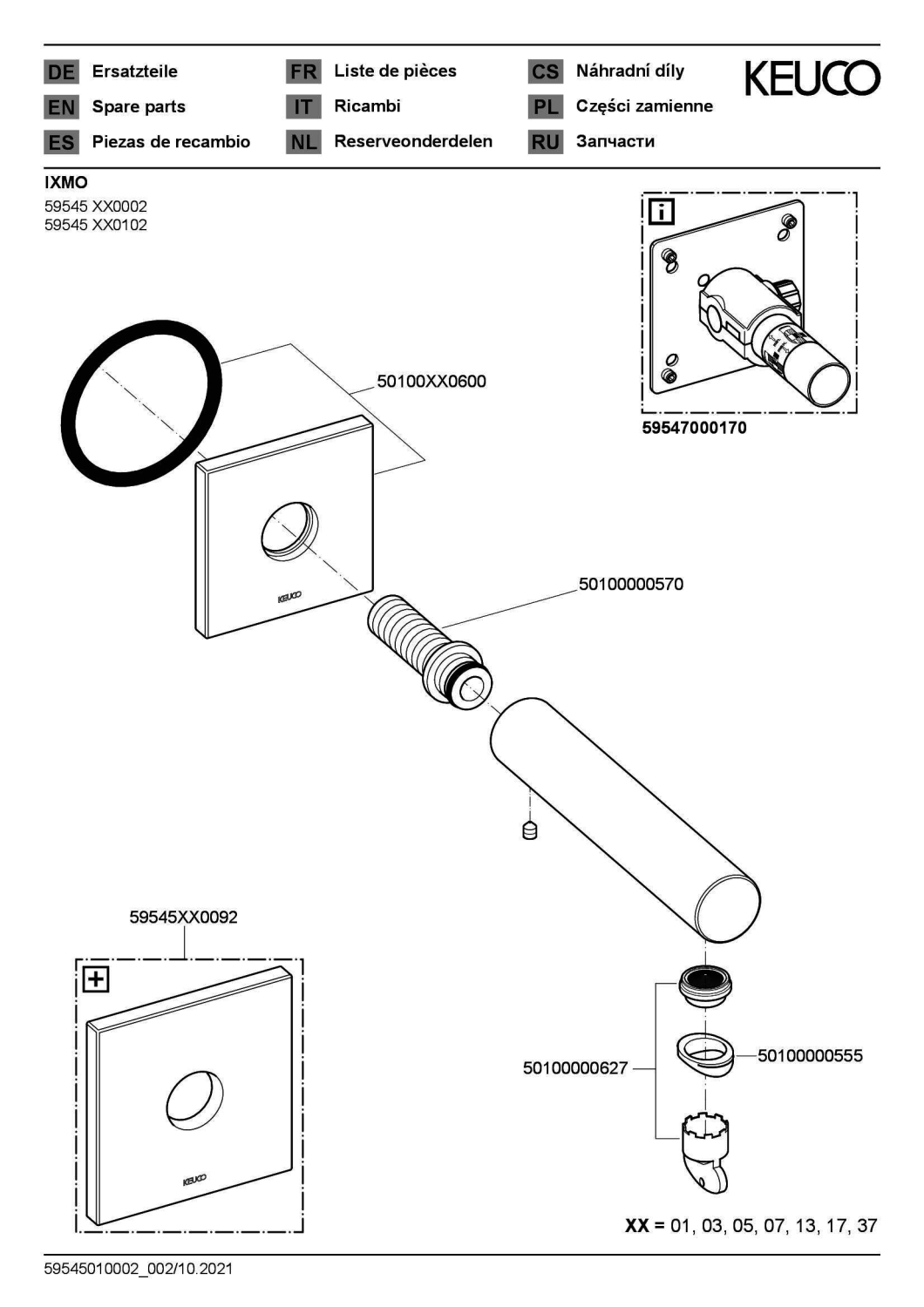 KEUCO Wanneneinlauf IXMO 59545, eckig, 152 mm, Schwarzchrom gebürstet