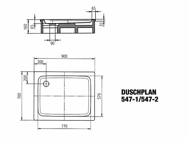 KA DW DUSCHPLAN MIT WANNENTRÄGER Mod. 547-2,700x900mm,alpinweiß,AS,m. WT
