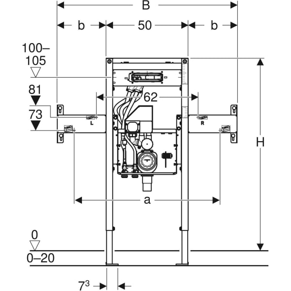 Geberit Duofix Element für One Waschtisch für OneTap Wandarmatur, teilhoch B75