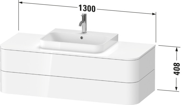 DU WTU HappyD2+ wandh.,408x1300x550mm 2Schubkästen, weiß hochglanz f.MWT