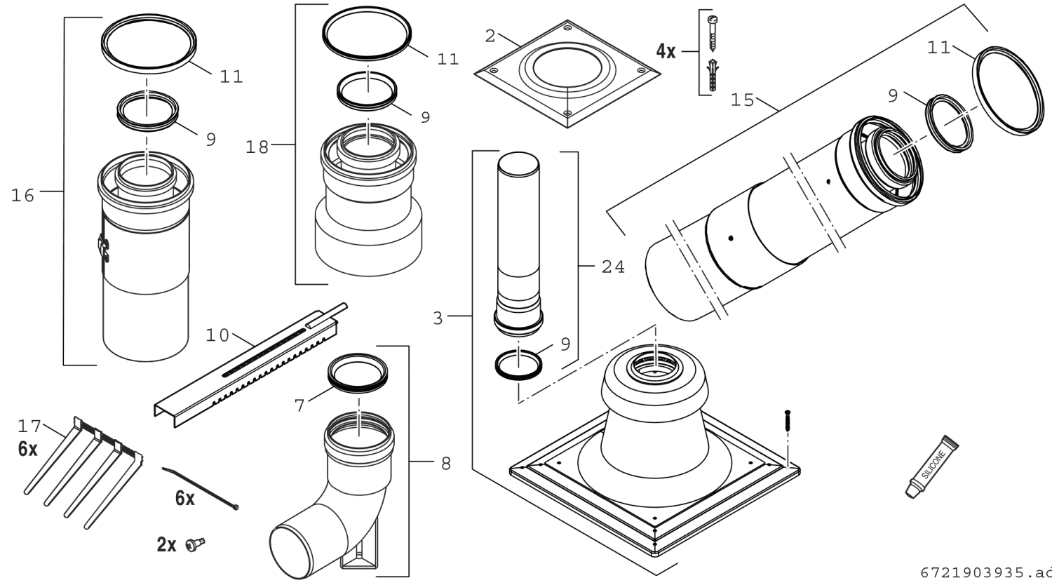 BOSCH Abgaszubehör FC-Set60-C93x Grundbausatz C93x, d:60/100mm Kunststoff
