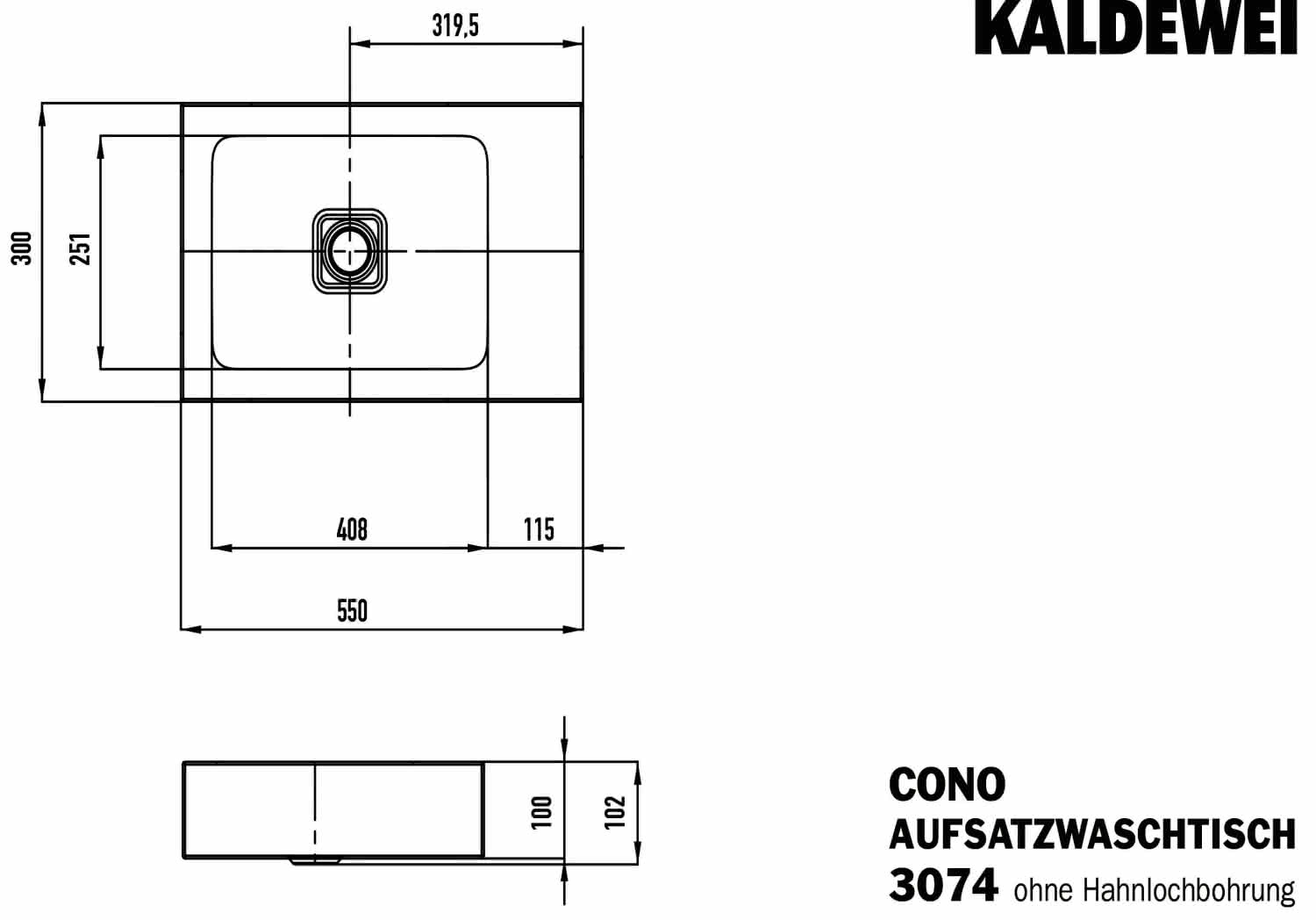 KA WB CONO AUFSATZ-HANDWASCHTISCH Mod. 3074,550x300mm,alpwm,PEFF,AD,oÜL