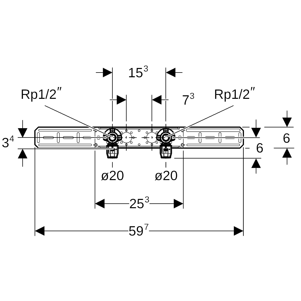 Geberit PushFit Anschlusswinkel 90Gr vormont. zweifach Rg d20-Rp1/2