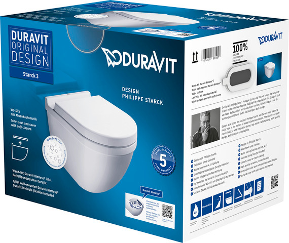 DU Wand-WC Set Starck 3, rimless, Weiß Tiefspüler, Durafix u.WC-Sitz m.Absenk.