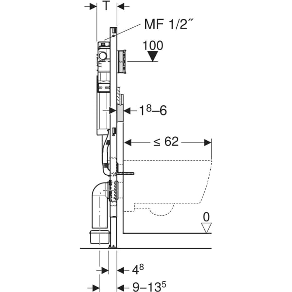 Geberit Duofix EL für WWC, 120cm, mit Sigma UP-SPK 12cm, mit HS50 Hygienesp./1 WA