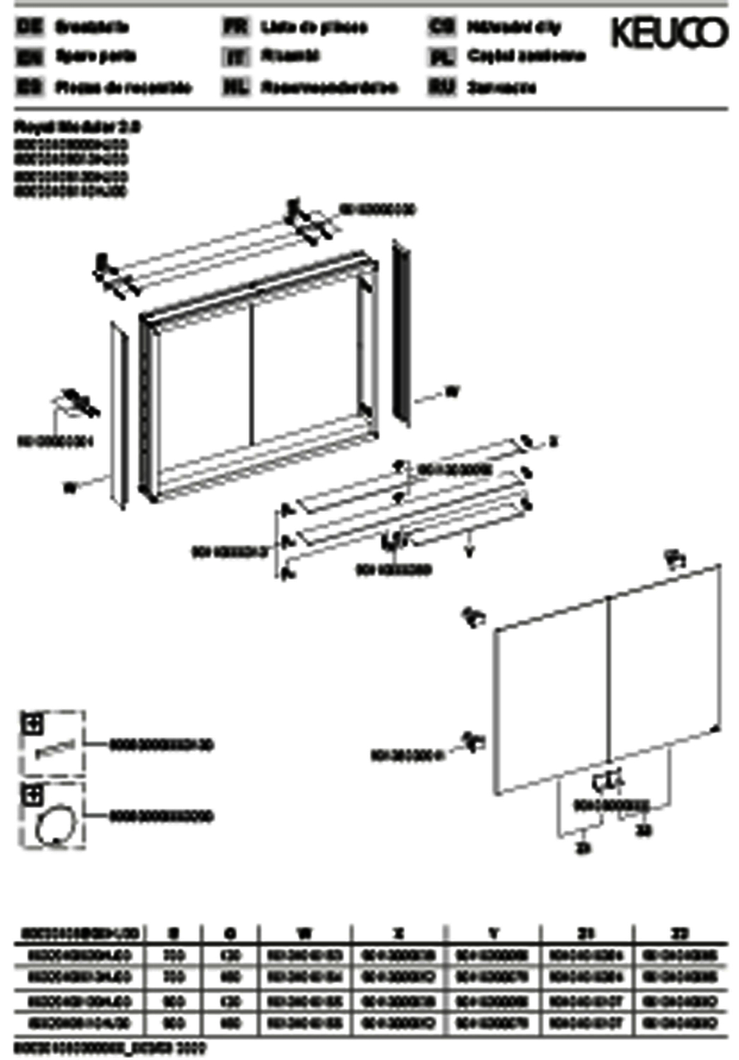 KEUCO Royal Modular 2.0 SPS, unbel. 80020, Vorb,2Steckd,sb-elox,800x900x160mm