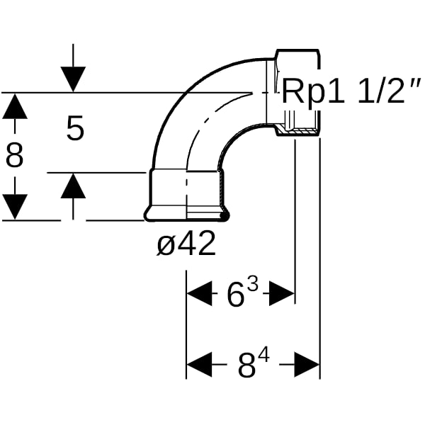 Geberit Mapress C-Stahl Übergangsbogen 90Gr mit IG d42-Rp1 1/2 verzinkt