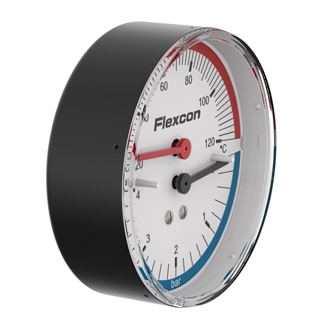 Flamco Druck-Thermometer axial, R1/2" 20-120 Gr.C. 0-4 bar