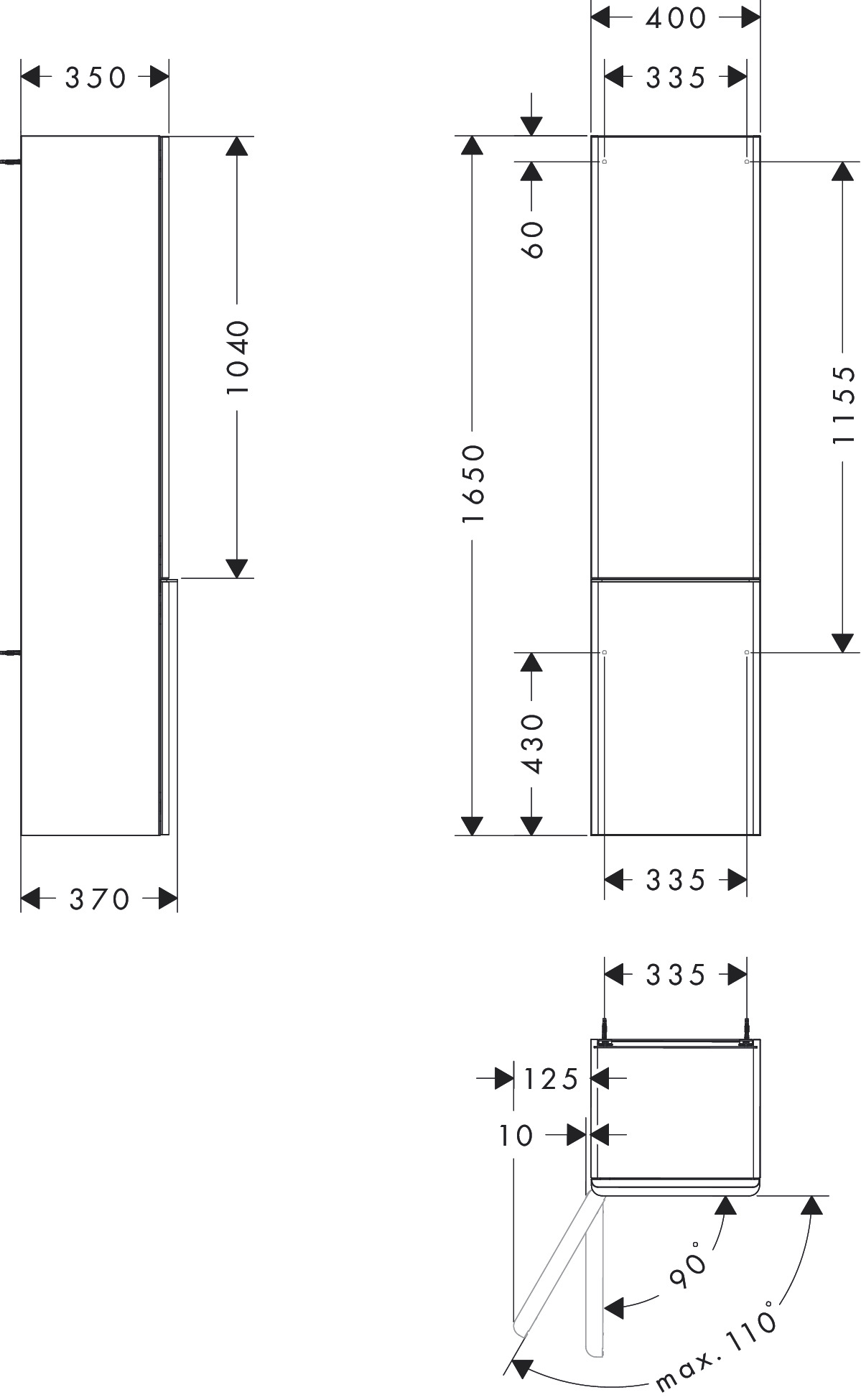 Hansgrohe Hochschrank Xelu Q Weiß Hochglanz 400x350mm,Türanschlag links chr