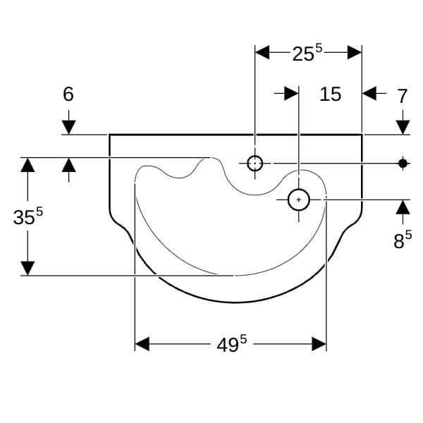 Geberit Bambini Waschtisch für Kinder 60x40cm, m. Hl., o. Ül., weiß