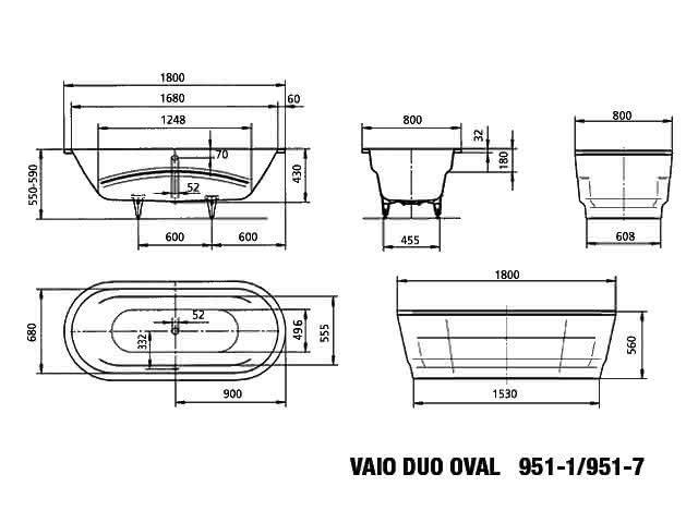 KA BW VAIO DUO OVAL Mod.951,1800x800mm, pergamon,Perl-Effekt