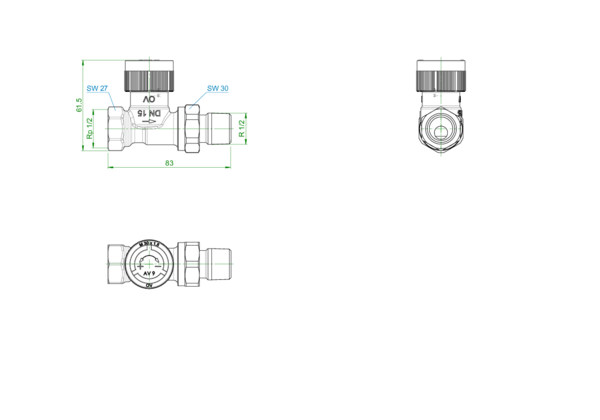 OVENTROP-Thermostatventil "RFV 9" DN15, R 1/2 AG, PN10, Durchgang