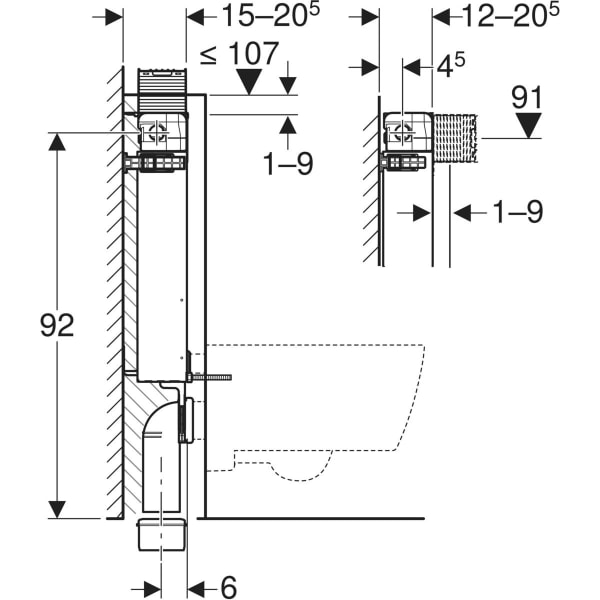 Geberit Kombifix Element für Wand-WC 98cm mit Omega UP-SPK 12cm Bet. vorne/oben