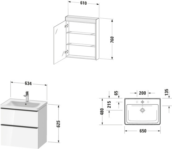 Duravit D-Neo Möbel-Set wandh. 650x480mm WT,WTU Ausz 1,SBK 1,SPS TA L,Graphit M.
