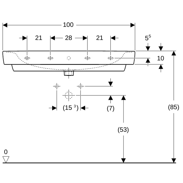 Geberit Renova Plan Waschtisch, 100x48cm o. Hl., m. Ül., weiß, KeraTect