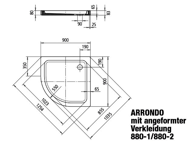 KA DW ARRONDO MIT ANGEFORMTER VERKLEIDUNG Mod.880-1,900x900mm,alpwe